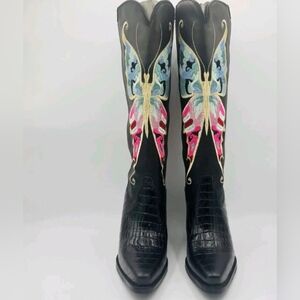 New Dingo Butterfly Embroidered Black Cowboy Boots